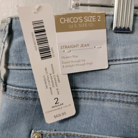 Chico's Midrise Straight Jean Size 2- US 12 - Picture 1 of 4